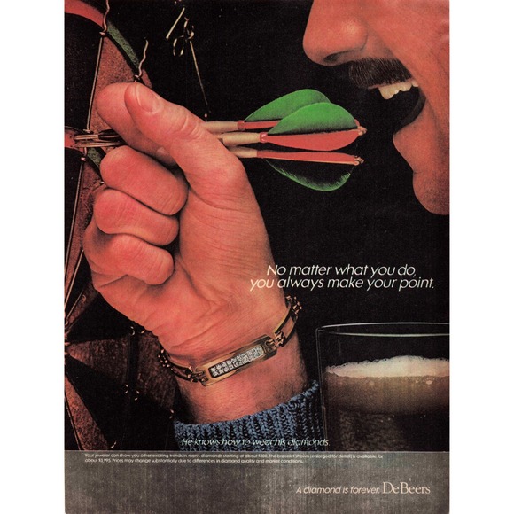 Vintage De Beers Diamond Bracelet Advertisement Print Ad Wall Art Decor 1981
